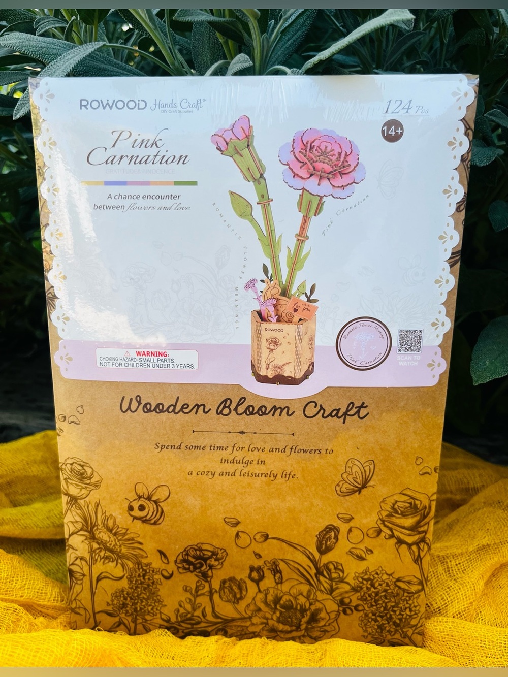 Rowood Pink Carnation Wooden Bloom Craft Kit - Pink NIP